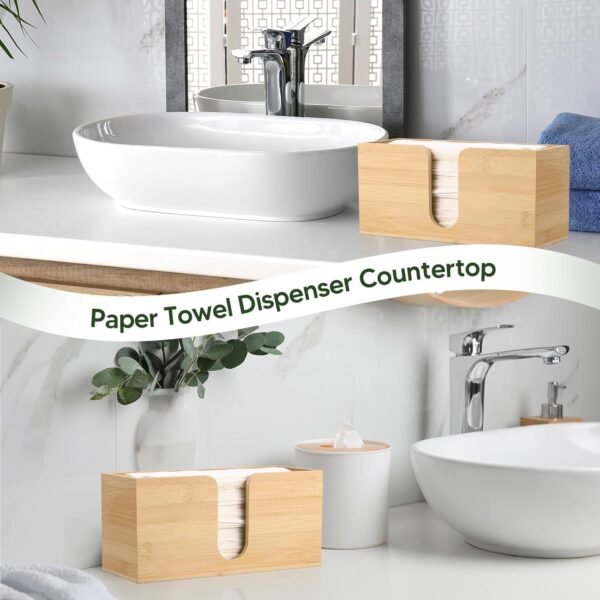 2Pack Bamboo Countertop Paper Towel Dispenser, Folded Paper Towel Dispenser Clear Trifold Napkin Holder, Suitable for Z-fold, C-fold or MultiFold Trifold Paper Towels for Bathroom Toilet and Kitchen - Image 6