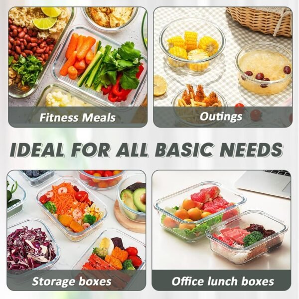 VERONES 24 Pieces Glass Food Storage Containers Set, Airtight Glass Lunch Containers, Glass Meal Prep Containers with Lids,Exclusive of BPA, for Microwave, Oven, Freezer & Dishwasher Friendly,Grey - Image 6