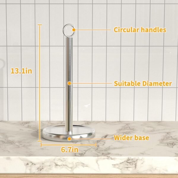 Paper Towel Holder Countertop, Silver Stainless Steel Paper Towel Holder for Standard & Jumbo Rolls, Paper Towel Holder Stand with Weighted Anti-Slip Base for Kitchen Bathroom - Image 8