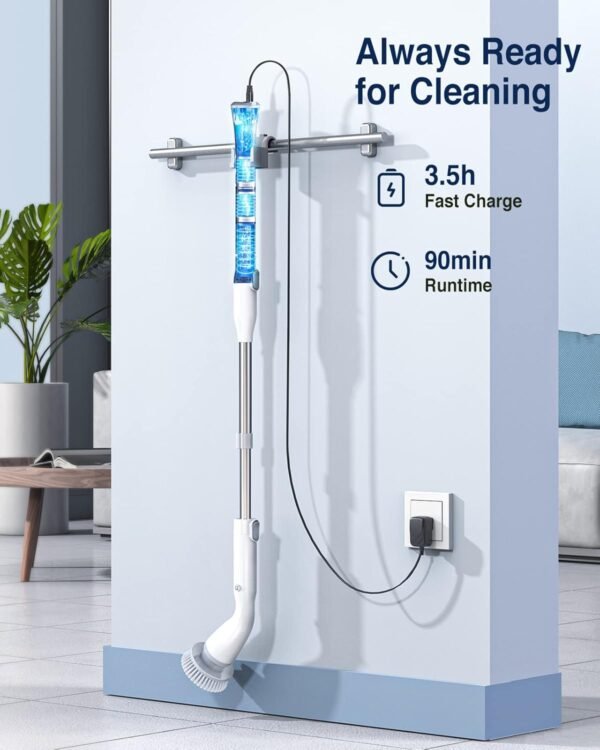 LABIGO Electric Spin Scrubber LA1 Pro, Cordless Spin Scrubber with 7 Replaceable Brush Heads and Adjustable Extension Handle, Power Cleaning Brush for Bathroom Floor Tile (White) - Image 6