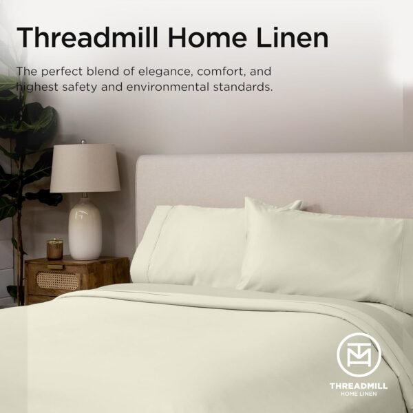Threadmill 100% Supima Cotton Sheets, Premium 1200 Thread Count Cotton Sheets for King Size Bed, 4 Pc Ivory King Bed Sheets Set, 5-Star Hotel Quality with Elasticized Deep Pocket King Sheets - Image 8
