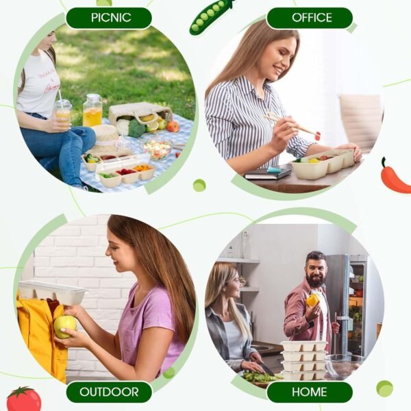 Hushee 25 Pack 17 oz Small Meal Prep Containers 3 Compartments with Lids, Disposable Plastic Bento Boxes Reusable Stackable Food Containers Travel Lunch Boxes for Office, Picnic (Natural) - Image 5