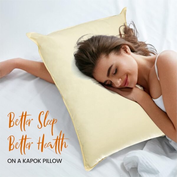 Cheer Collection Set of 2 Organic Kapok Bed Pillows, Natural Kapok Fiber Filled Sleeping Pillows with Breathable Cotton Shell, Standard Size, 20 x 28 inches - Image 4