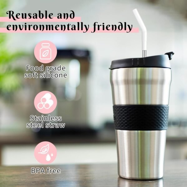 Reusable Metal Straws with Silicone Tip, 4 Pcs Stainless Steel Straws for 40 oz Tumbler,Extra Long Drinking Cup Straws - Image 4