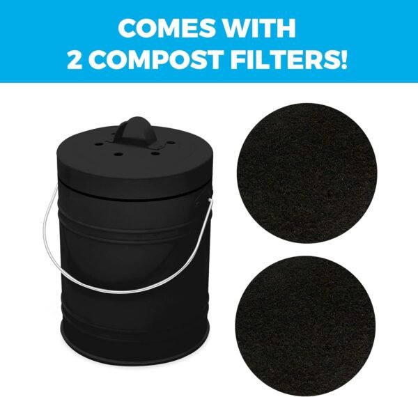 Cooler Kitchen 3 Liter Black Countertop Compost Bin - Kitchen compost bin with EZ-No Lock Lid, Plastic Liner & Charcoal Filters - Sturdy Construction & Odor-Free Seal to Prevent Smell, Dishwasher Safe - Image 6