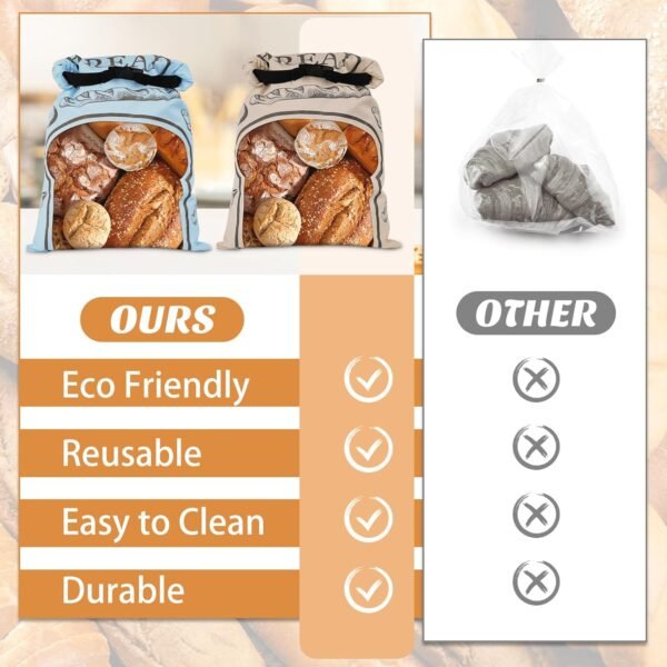2 Packs Bread Bags for Homemade Bread, Zipper Reusable Bread Bags 17x12inch, Sourdough Bags with Transparent Window, Freezer Safe Bread Storage Bag, Bread Container Bread Loaf Bags - Image 5