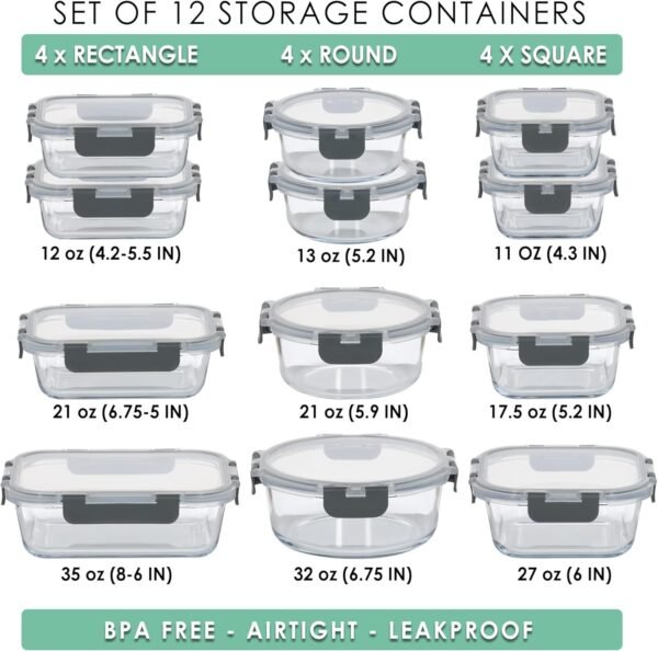 Glass Food Storage Containers with Lids - Hinged Locking Lids - 100% Leak Proof Glass Meal-Prep Containers Great for Lunch - Image 3