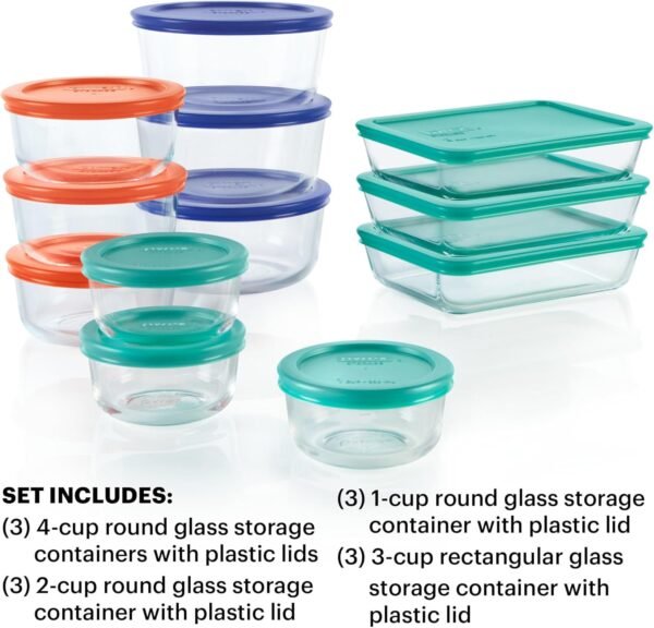 Pyrex Simply Store 12-Pack Mixed Sized Glass Food Storage Set, Round & Rectangular Containers With Lids, BPA-Free, Dishwasher & Microwave Safe - Image 3