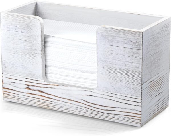 Paper Towel Dispenser Countertop, Wooden Bathroom Paper Towel Holder, Rustic White Napkin Holder for Kitchen, Countertop Multifold C-Fold, Z-Fold, Trifold Paper Hand Towel Dispenser for Toilet