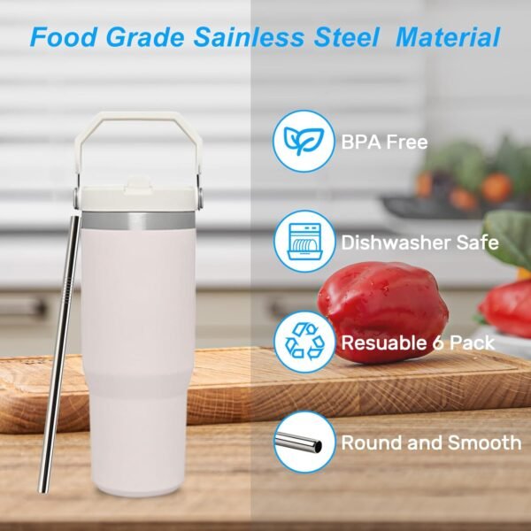 Metal Straws Reusable for Stanley Iceflow Flip 30oz Tumbler,6 Pack Replacement Stainless Steel Straws with 2PCS Straw Cleaner Brush for Stanley Accessories (Stainless Steel, for Stanley Iceflow 30oz) - Image 4