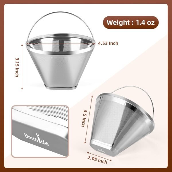 Reusable Cone Coffee Filters 4，304 Stainless Steel Permanent Coffee Filter，Permanent Filter for Ninja Coffee Maker, 2Pcs Permanent Cone Filter 4 - Image 4