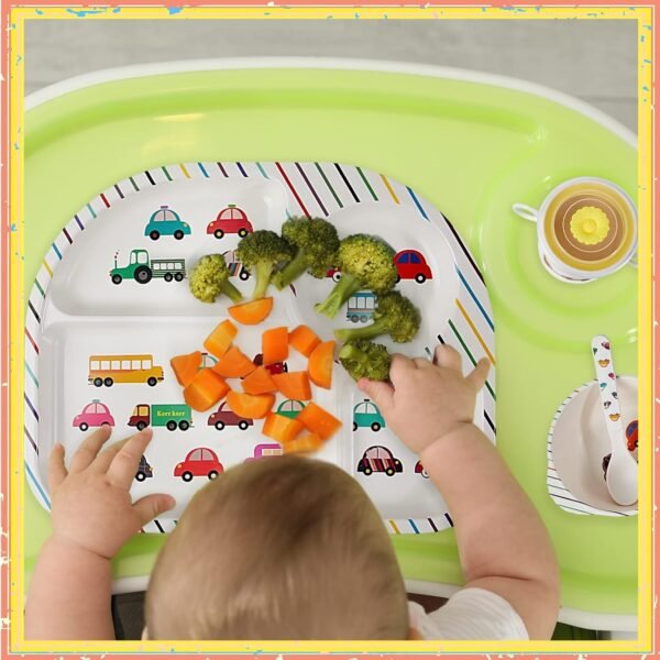 Roshtia 10 Pcs Cartoon Bamboo Kids Dinnerware Set Dinosaur Car Plate and Bowl Set Dishwasher Safe Kids Dish Set Toddler Plates and Utensils Set Car Dinosaur Forks and Spoons for Kids with Cup - Image 7