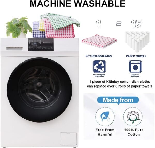 Kitinjoy Cotton 8 Pack Terry Kitchen Dish Cloths, 12 x 12 Inches Super Soft and Absorbent Dish Rags, Quick Drying Dish Towels for Washing Dishes, Mixed Color - Image 5