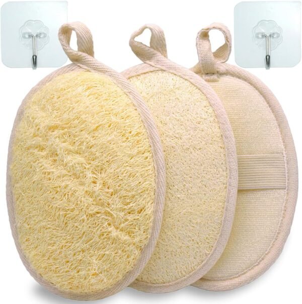 Natural Loofah Sponge Exfoliating Body Scrubber (2 Pack),Made with Eco-Friendly and Biodegradable Shower Luffa Sponge, Loofah for Women and Men, Beige (2)