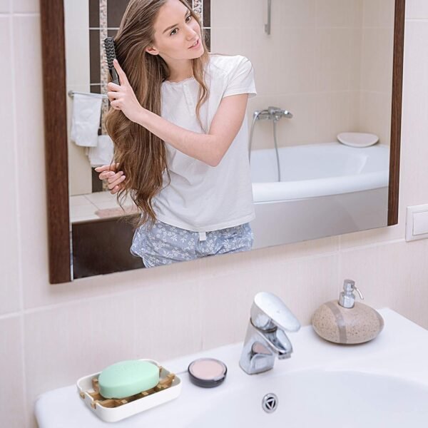 Bamboo Wooden Soap Dishes for Bathroom Bar Soap Holder Shower Soap Holder Sink Deck Bathtub Shower Tray (One Pieces White) - Image 6