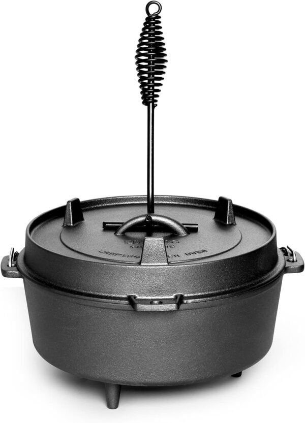 Pre-Seasoned Cast Iron Dutch Oven With Skillet Lid, Outdoor Camping Deep Pot for Camping Fireplace Cooking BBQ Baking Campfire, Leg Base, 4.5 Quart - Image 4