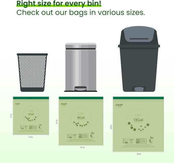 FMP Brands 100 Count 4 Gallon 100% Compostable Trash Bags with Drawstring, Extra Thick 0.8 Mil, Leak-Proof Small Kitchen Garbage Bag, Waste Basket Liners, ASTM D6400, US BPI, OK Compost Certified - Image 6