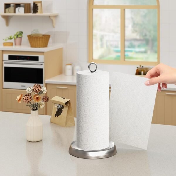 Paper Towel Holder Countertop, Silver Stainless Steel Paper Towel Holder for Standard & Jumbo Rolls, Paper Towel Holder Stand with Weighted Anti-Slip Base for Kitchen Bathroom - Image 7