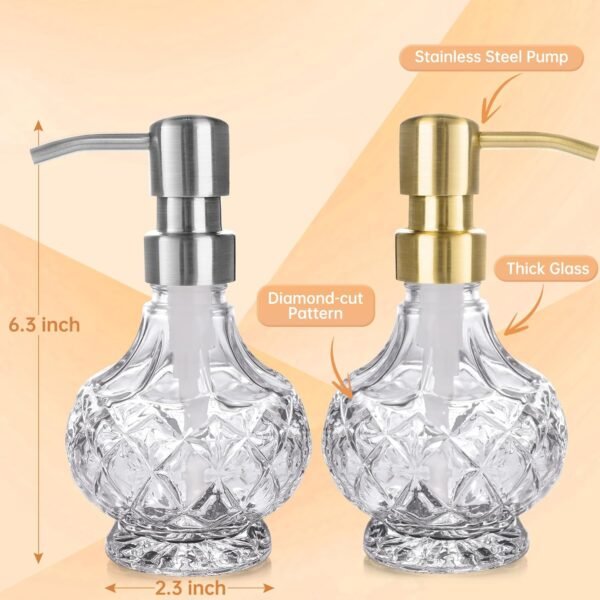 Glass Soap Dispenser Bathroom Hand Soap Dispenser with Stainless Steel Pump Liquid Soap and Lotion Dispenser Vintage Soap Dispenser Set for Bathroom Kitchen - Image 3