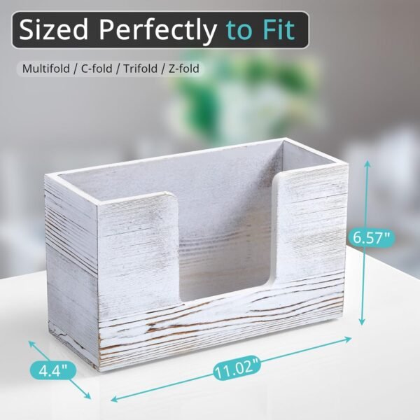 Paper Towel Dispenser Countertop, Wooden Bathroom Paper Towel Holder, Rustic White Napkin Holder for Kitchen, Countertop Multifold C-Fold, Z-Fold, Trifold Paper Hand Towel Dispenser for Toilet - Image 2