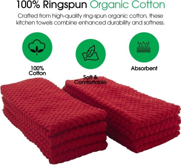 DG Collections Terry Dish Towels, 100% Cotton Kitchen Towels, Set of 8 (15x25 inch) Hand Towels - 400 GSM, Absorbent Terry Cloth Dish Towels for Kitchen, Soft Tea Towels - Red Color - Image 6