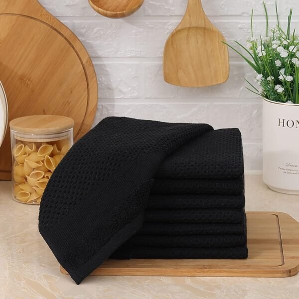 Homaxy 100% Cotton Dish Cloths, 8 Pack - 12 x 12 Inches, Waffle Weave Super Soft and Absorbent Dish Towels Quick Drying Dishcloths, Black - Image 7