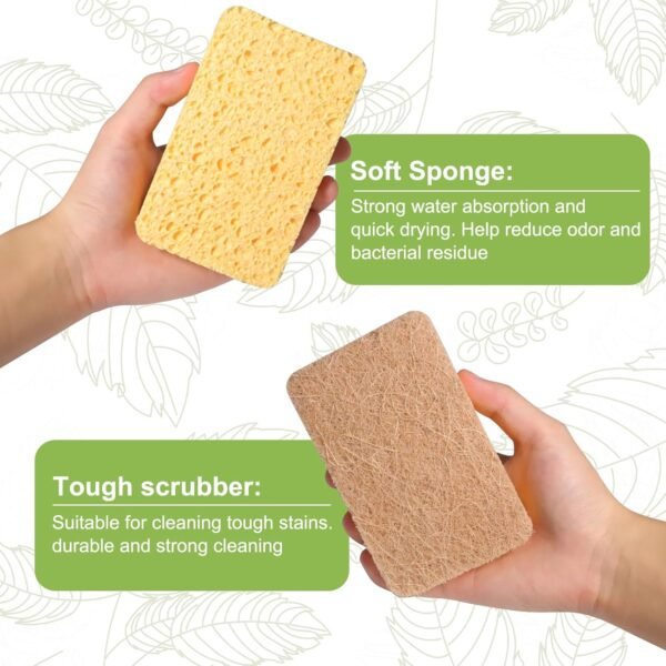 12 Pack Non-Scratch Scrub Sponge, Natural Kitchen Sponges for Cleaning Kitchen, Scratch Free Biodegradable Sponges for Dishes, No-Stick Cookware - Image 3