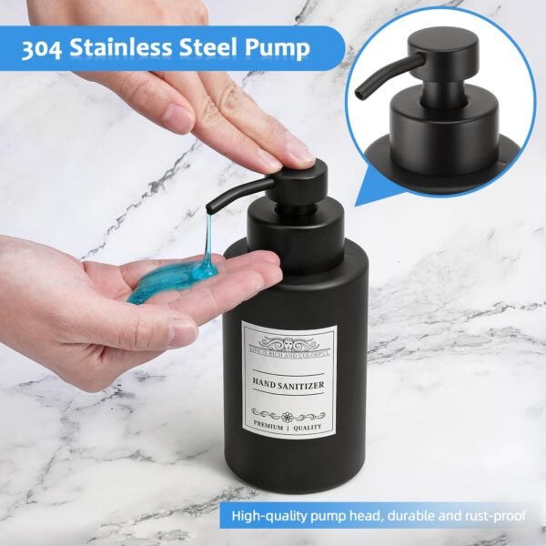 Black Soap Dispenser Bathroom Set,Glass Soap Dispenser with Stainless Steel Pump,12 Oz Liquid Hand and Dish Soap Dispenser Set with Tray,Shampoo and Conditioner Dispenser Bathroom Decor. - Image 5