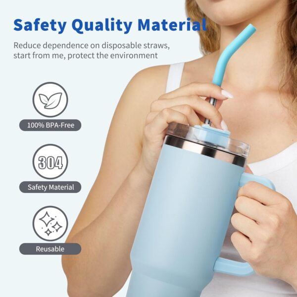 Metal Straws for 40 oz Stanley Cup, Reusable Stainless Steel Straws with Silicone Tips, 6 Pcs Extra Long Replacement Straws for 40 oz Tumbler and Clean Brush - Image 4