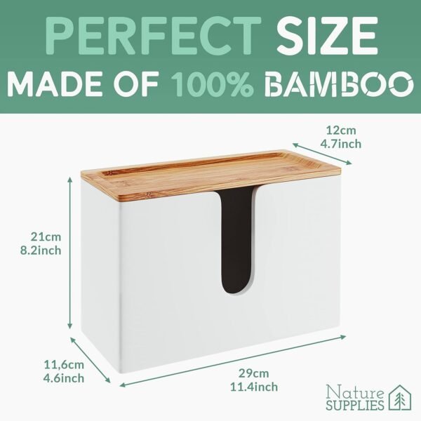 Bamboo Paper Towel Dispenser with Removable Top Tray for Bathroom and Kitchen - Wall Mount and Countertop Multifold Paper Towel, C-Fold, Zfold, Tri fold Hand Towel Holder Commercial (White) - Image 3