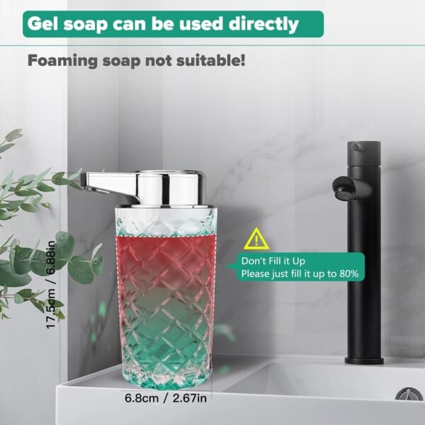 Automatic Liquid Soap Dispenser Touchless Auto Glass Clear Diamond Design Hand Lotion Soap Dispenser with Pump Electric Hands Free Modern Dish Soap Dispenser Rechargeable for Kitchen Bathroom - Image 5