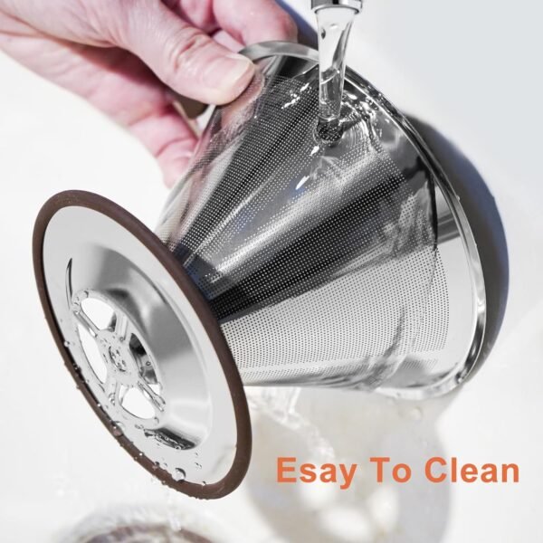 Pour Over Coffee Dripper, Paperless Pour Over Coffee filter, Stainless Steel Reusable Coffee Filters with Double Layer Mesh, Coffee Strainer Cup Stand & Cleaning Brush - Image 5