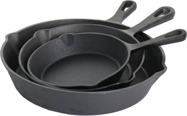 MegaChef Skillet Trio Pre-Seasoned Cast Iron Cookware Set, 3 Piece, Black - Image 2