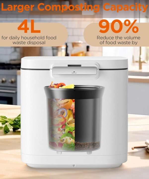 Electric Composter for Kitchen, 4L Compost Bin, Odorless Indoor Composter，Efficient with Zero Odor Carbon Filter, Kitchen Composter，Turns Waste Into Dry Fertilizer, Easy to Use Compost Bin. - Image 2