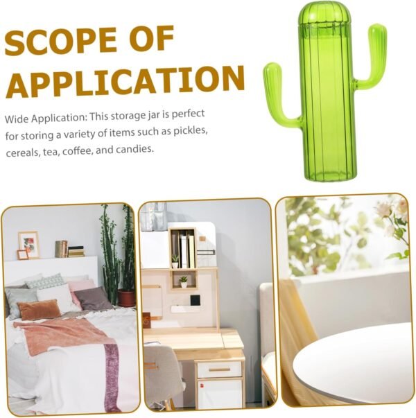 Cactus Storage Jar Artificial Overnight Oats Jar Insulated Food Jar Candlesticks Bread Bin Snack Jars Mason Jars Trinket Unique Sugar Container with Lid Coffee Canister Green Glass - Image 2