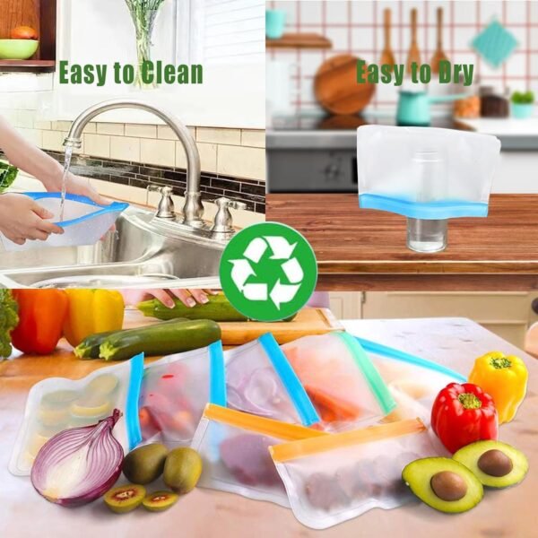 24Pcs Reusable Freezer Bags Food Storage Bags WLRGOOD Flat Silicone Bags Leakproof BPA Free Freezer Gallon/Lunch/Sandwich/Snack Reusable Storage Bags for Meat Fruit Veggies Travel Home Storagation - Image 6