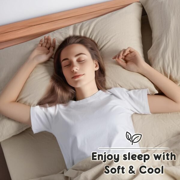SONORO KATE 100% French Pure Linen Sheets, Breathable and Durable Line King Size Sheets, Anti-Tear Line Bed Sheets, Machine Washable, 16 Inch Deep Pocket - 4 Piece (Natural Linen, King) - Image 5