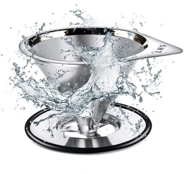 LHS Pour Over Coffee Dripper Stainless Steel Coffee Filter Metal Cone Filter Paperless Reusable Coffee Filter Single Cup Coffee Maker 1-2 Cup With Non-slip Cup Stand and Cleaning Brush - Image 4