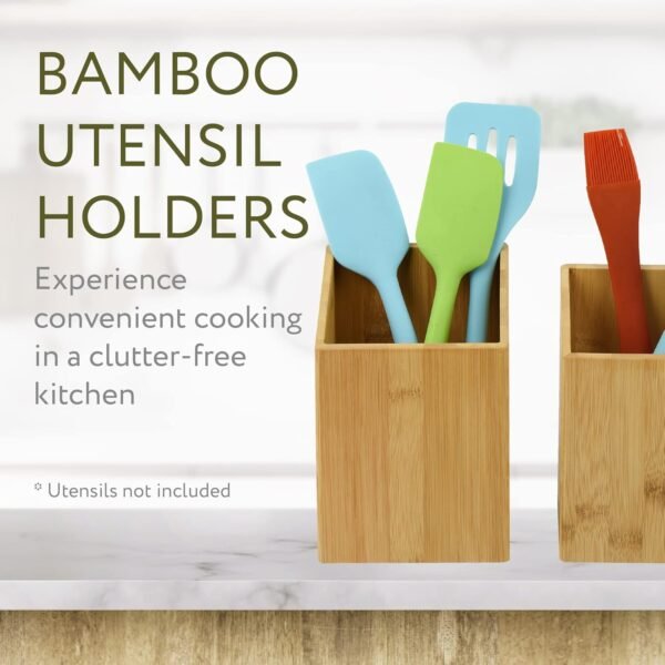 IMPRESA [2 Pack] Bamboo Utensil Holder for Clutter-Free Kitchen – Stylish Kitchen Utensil Crock for Elegant Display and Storage –Wooden Utensil Holder Set for Countertop – Bamboo Kitchen Accessories - Image 2