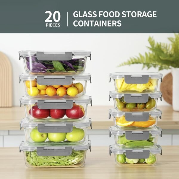 Glass Food Storage Containers with Lids,20 Pieces Glass Storage Container sets,Glass Meal Prep Container,Airtight Glass Lunch Containers,Leakproof,BPA Free(10 lids & 10 Containers) - Image 6