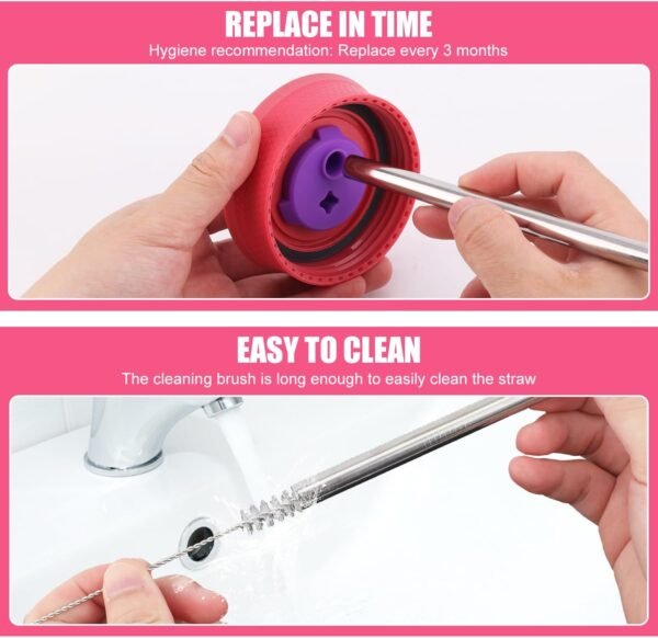 4pcs Metal Straw for Owala Kids 12 OZ Stainless Steel Tumbler, Reusable Stainless Steel Replacement Straws with 2pcs Cleaning Brushes Compatible with Owala 15 OZ Plastic Tumbler Water Bottle - Image 6