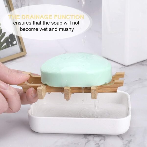 Bamboo Wooden Soap Dishes for Bathroom Bar Soap Holder Shower Soap Holder Sink Deck Bathtub Shower Tray (One Pieces White) - Image 4