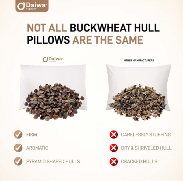 Daiwa Felicity Organic Buckwheat Pillow for Sleeping with Pillow Case – Sobakawa Japanese Hull Pillows with Premium Buckwheat Hulls - Cooling & Breathable with Neck Support for Any Sleeping Position - Image 2