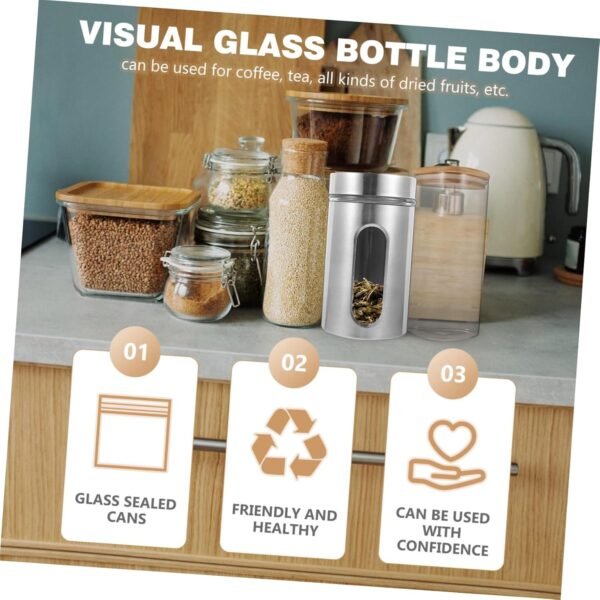 MAGICLULU 2 Pcs Stainless Steel Storage Tank Jar Coffee Canister Containers for Food Pasta Storage Seal Container Food Containers with Lids Food Canister with Window Tea Tin Silver Glass - Image 4