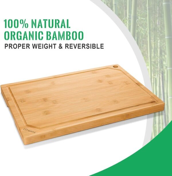 Hiware Extra Large Bamboo Cutting Board for Kitchen, Heavy Duty Wood Cutting Boards with Juice Groove, 100% Organic Bamboo, Pre Oiled, 18" x 12" - Image 3