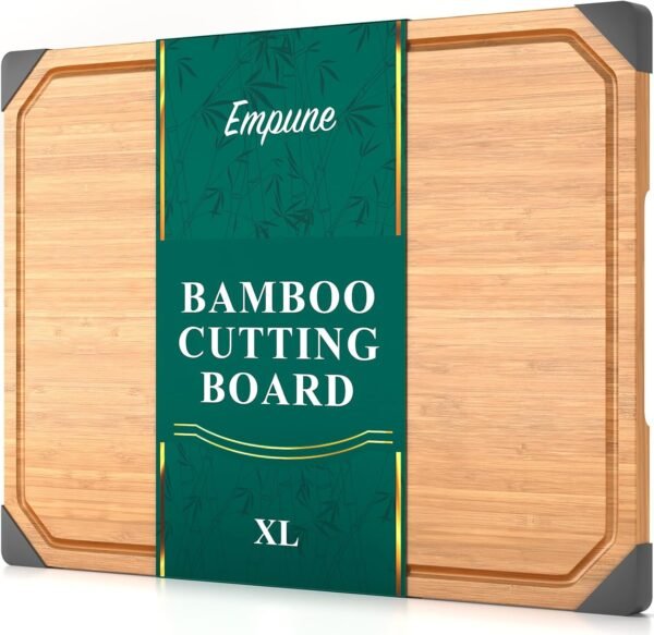 Bamboo Cutting Board, Empune Wood Cutting Boards for Kitchen with Non-slip Rubber Feet Wooden Chopping Board for Meat and Vegetables, XL
