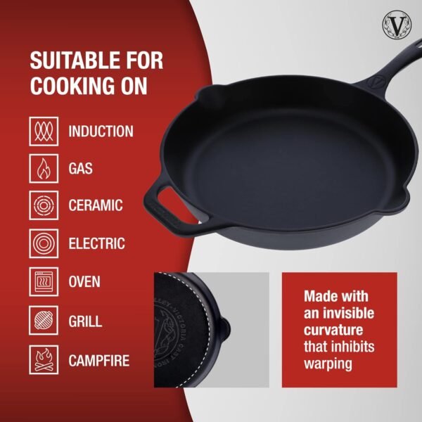 Victoria Cast Iron Skillet Large Frying Pan with Helper Handle Seasoned with 100% Kosher Certified Non-GMO Flaxseed Oil, 12 Inch, Black - Image 6