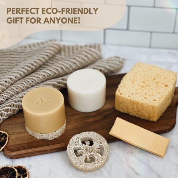 rE: Plastic Free Kitchen Gift Set for dishwashing | Dish Soap Bars (2 pcs), Hemp Scrubbers (3 pcs), Loofah Slices (2 pcs), Pop Up Sponges (2 pcs) (Original & Rosemary) - Image 7
