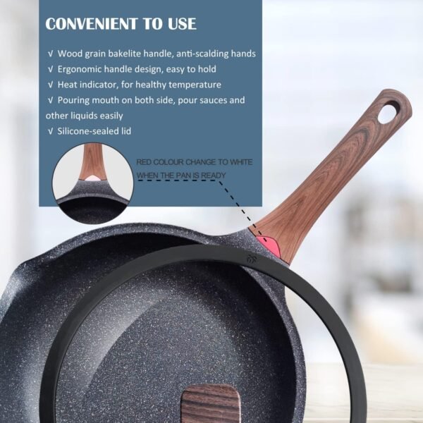 Vinchef Nonstick Deep Frying Pan Skillet with Lid, 11in/5Qt Saute Pan, German 3C+ Ceramic Coating Technology, Heat Indicator, Induction Compatible - Image 4