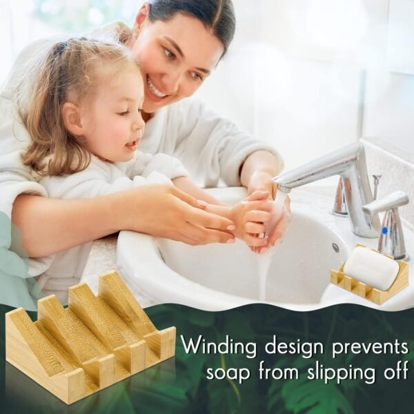 2 Packs Bamboo Soap Dish Bamboo Soap Holder with Self Draining Wooden Soap Tray Soap Dishes Soap Bar Holder for Bathroom, Kitchen, Shower, Sinks, Countertop, Travel - Image 5